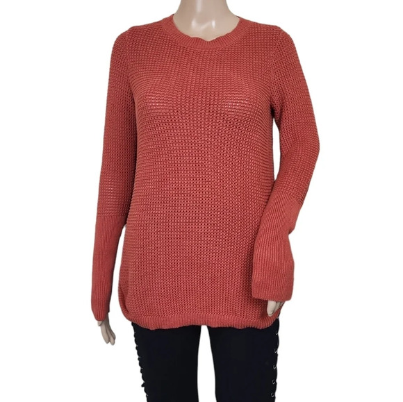 Dakini Waffle Knit Orange Sweater Side Zipper - Picture 1 of 5